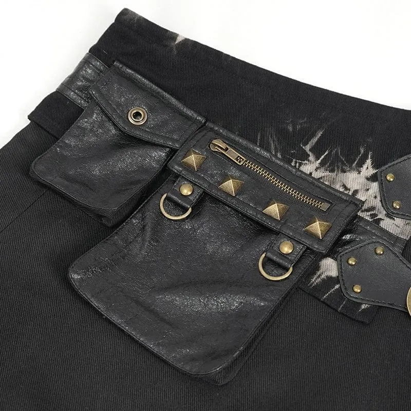 Gothic Tie-dyed Splice Kilt für Herren mit Gürteltasche