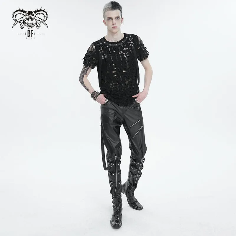 Herren Punk Zipper Kunstlederhose