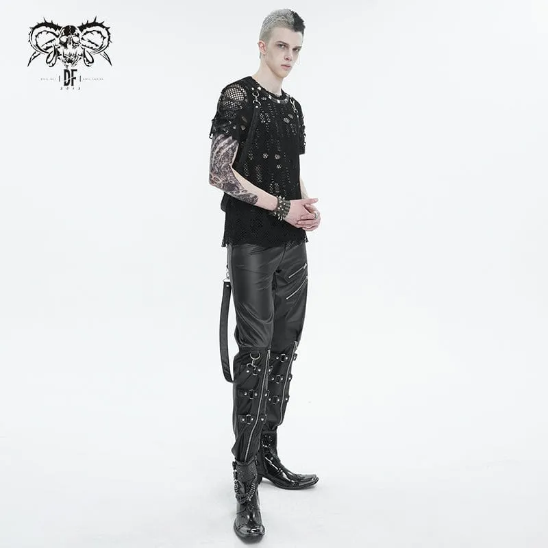 Herren Punk Zipper Kunstlederhose