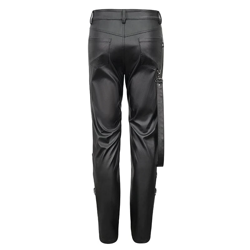 Herren Punk Zipper Kunstlederhose