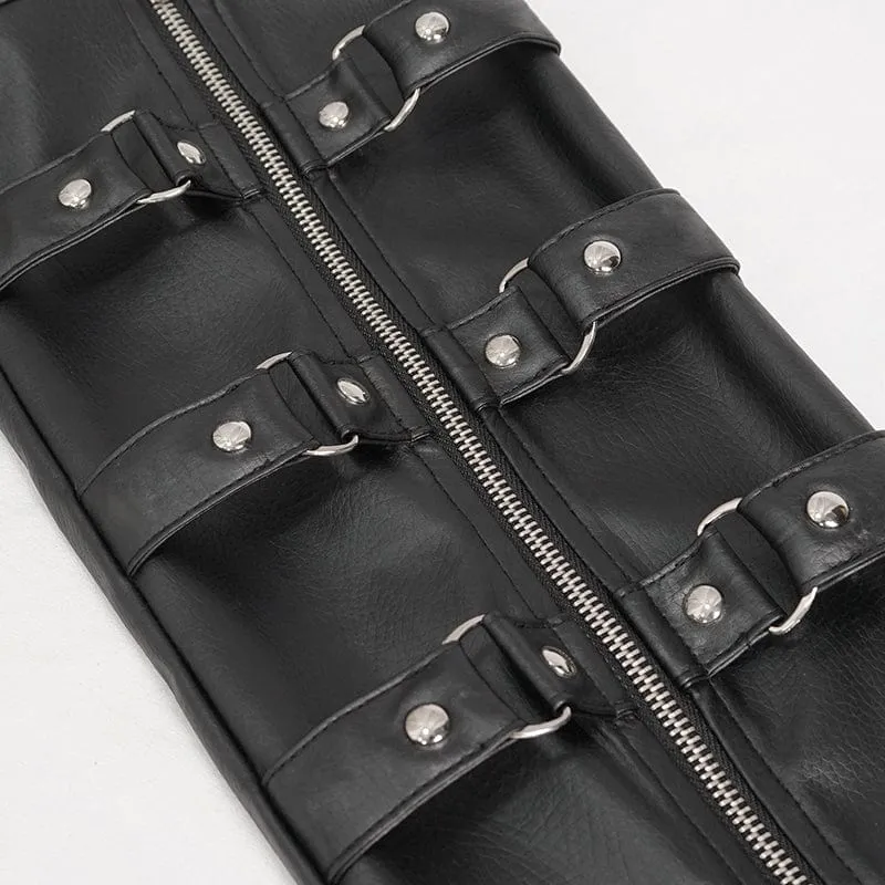 Herren Punk Zipper Kunstlederhose