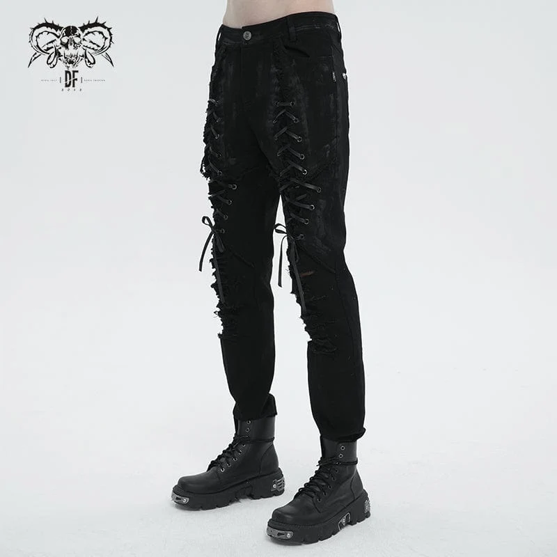 Herren-Punk-Riemchen-Distressed-Hose