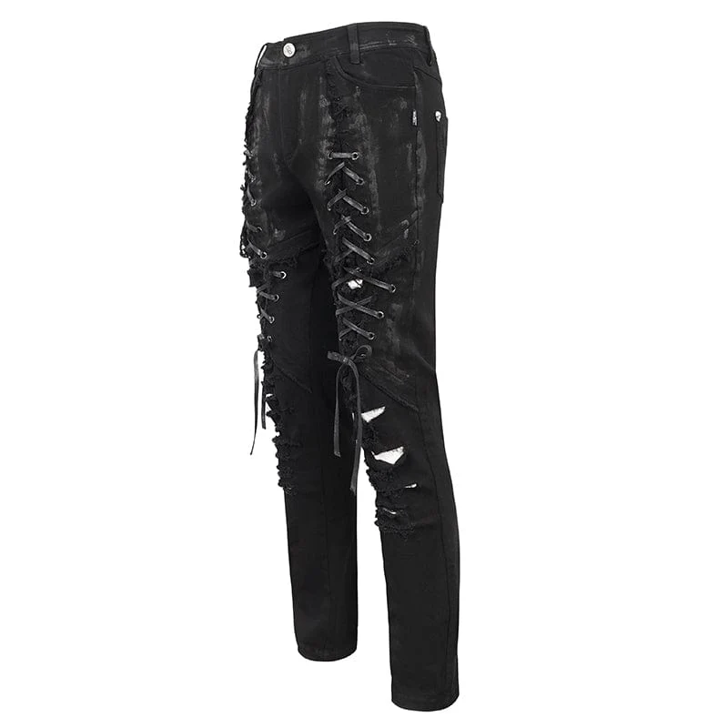 Herren-Punk-Riemchen-Distressed-Hose