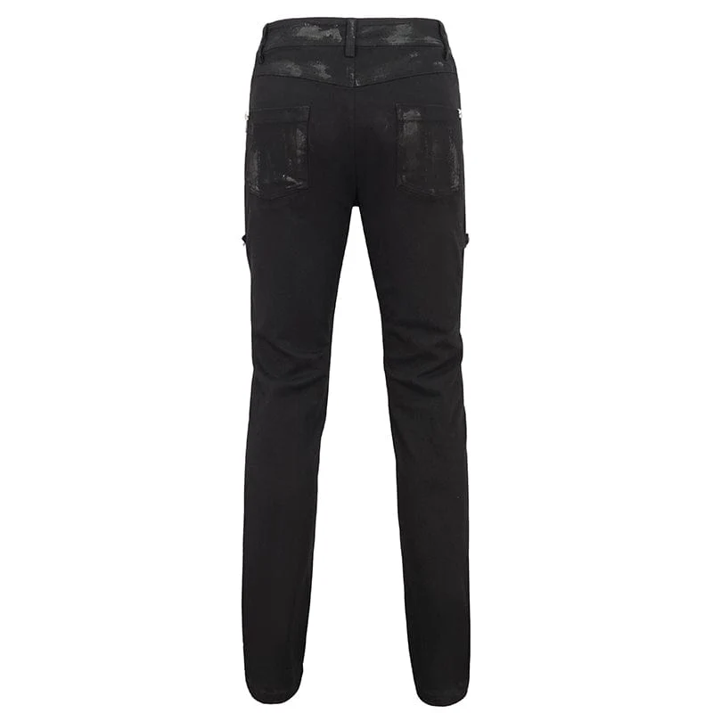 Herren-Punk-Riemchen-Distressed-Hose