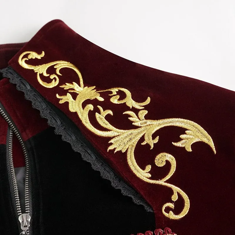 Gothic Totem bestickter Schwalbenschwanz-Mantel für Herren Rot