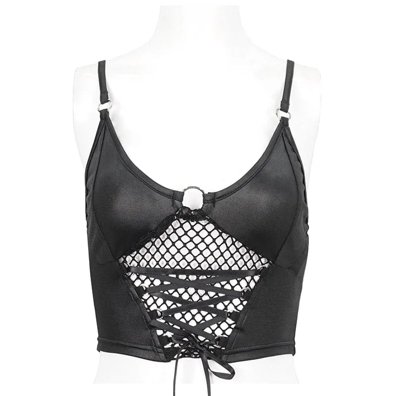 Damen-Punk-Trägershirt mit tiefem Mesh-Splice