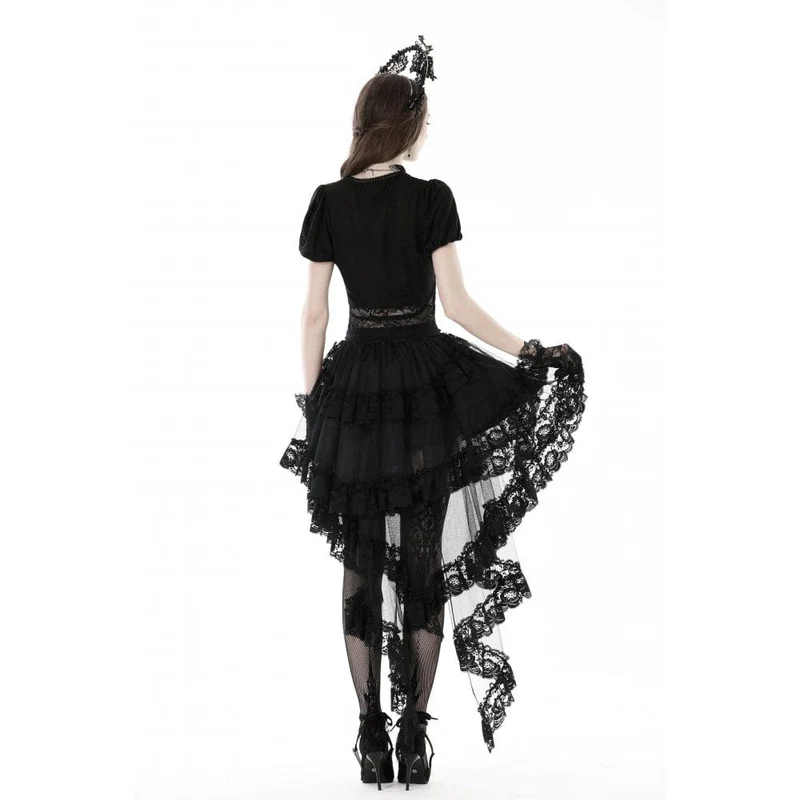 Unregelmäßiger, gerüschter Punk-Spitzenrock für Damen