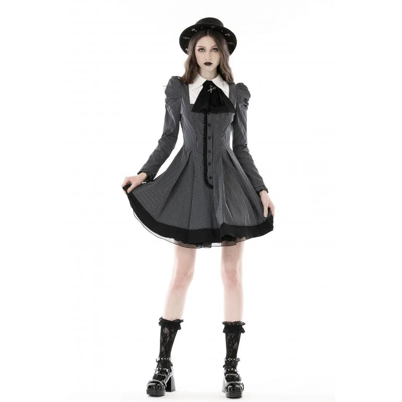 Gestreiftes Gothic-Kleid mit Puffärmeln für Damen