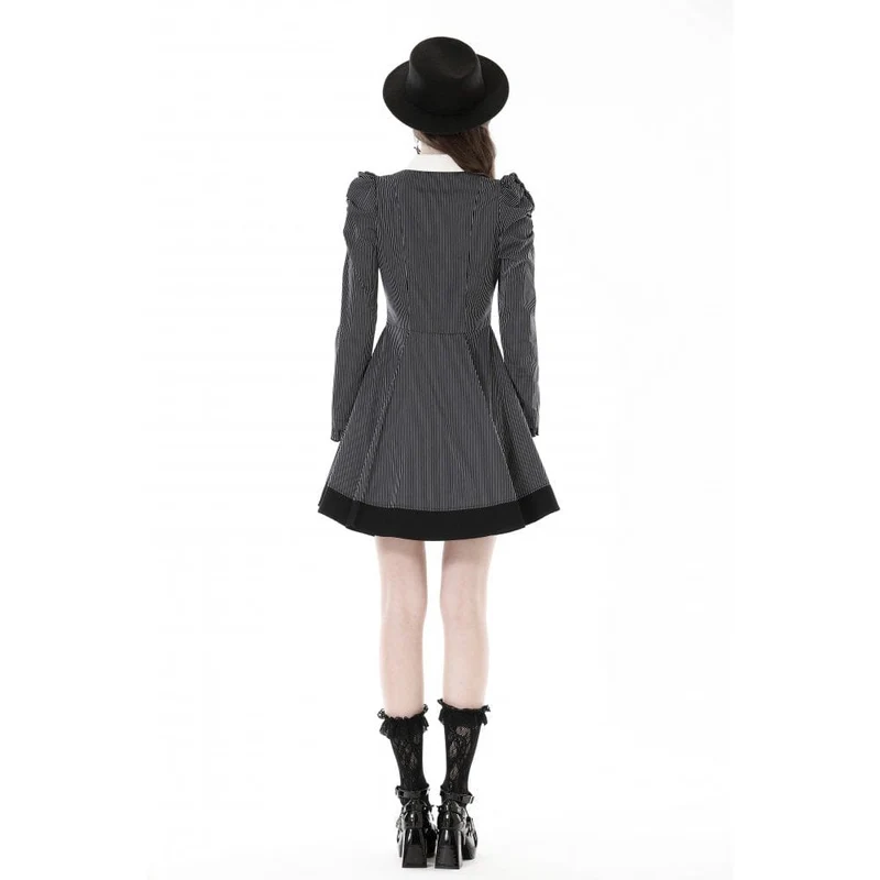Gestreiftes Gothic-Kleid mit Puffärmeln für Damen