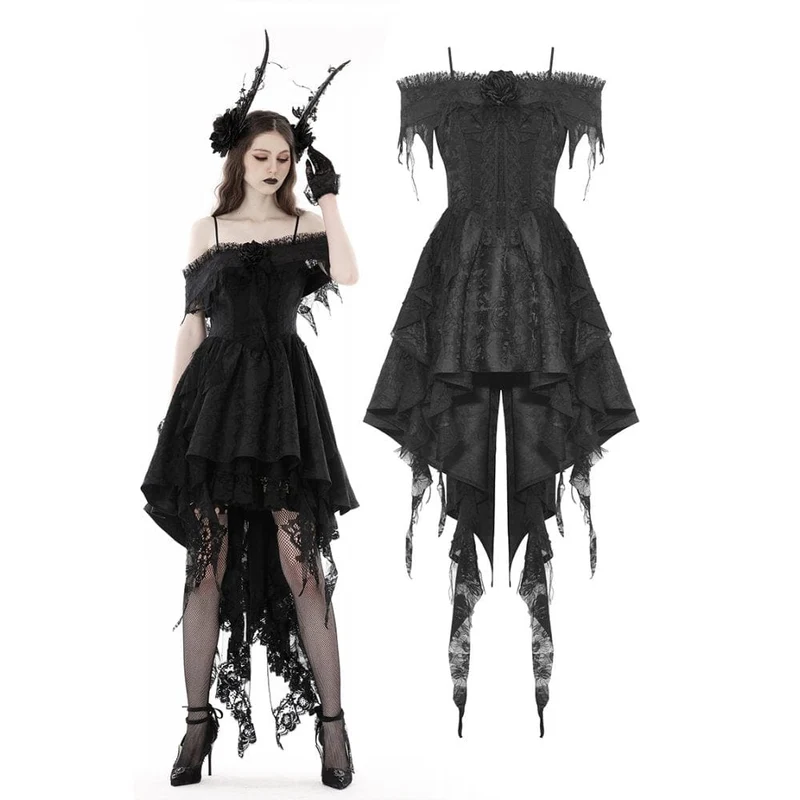 Gothic unregelmäßiges Spitzenspleißkleid für Damen