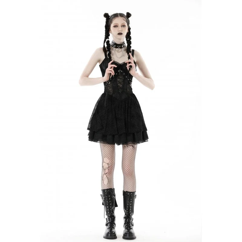 Punk-Slipkleid mit Spinnennetz-Print für Damen, Abschlusskleid