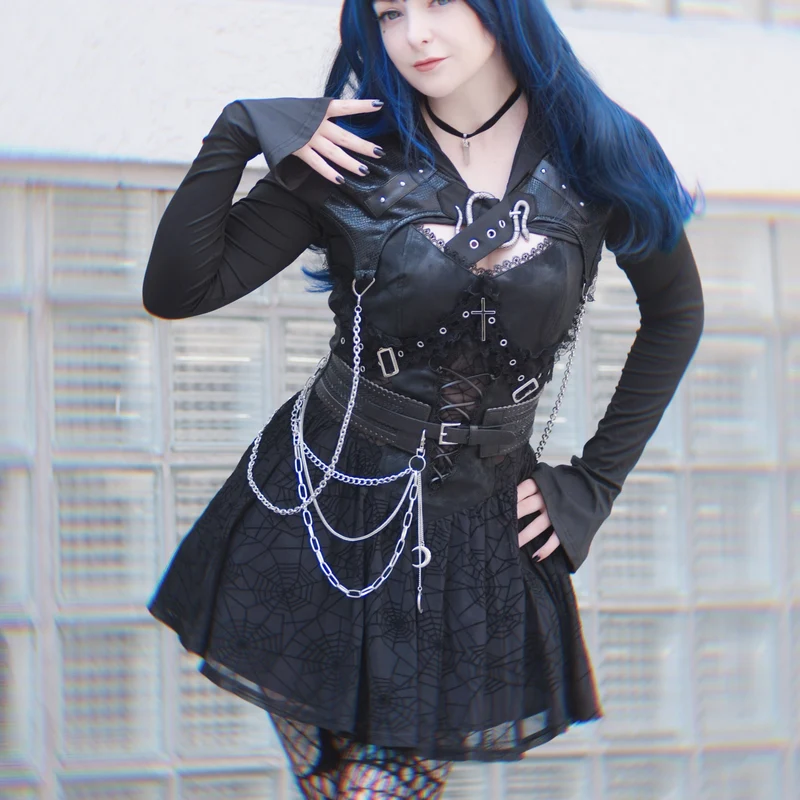 Punk-Slipkleid mit Spinnennetz-Print für Damen, Abschlusskleid