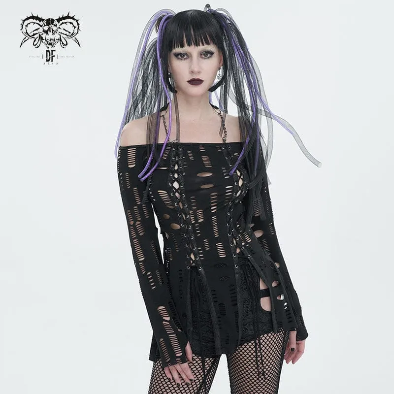 Gothic Ripped Split Neckholder-Hemd für Damen