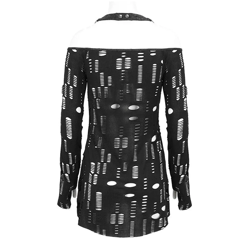 Gothic Ripped Split Neckholder-Hemd für Damen