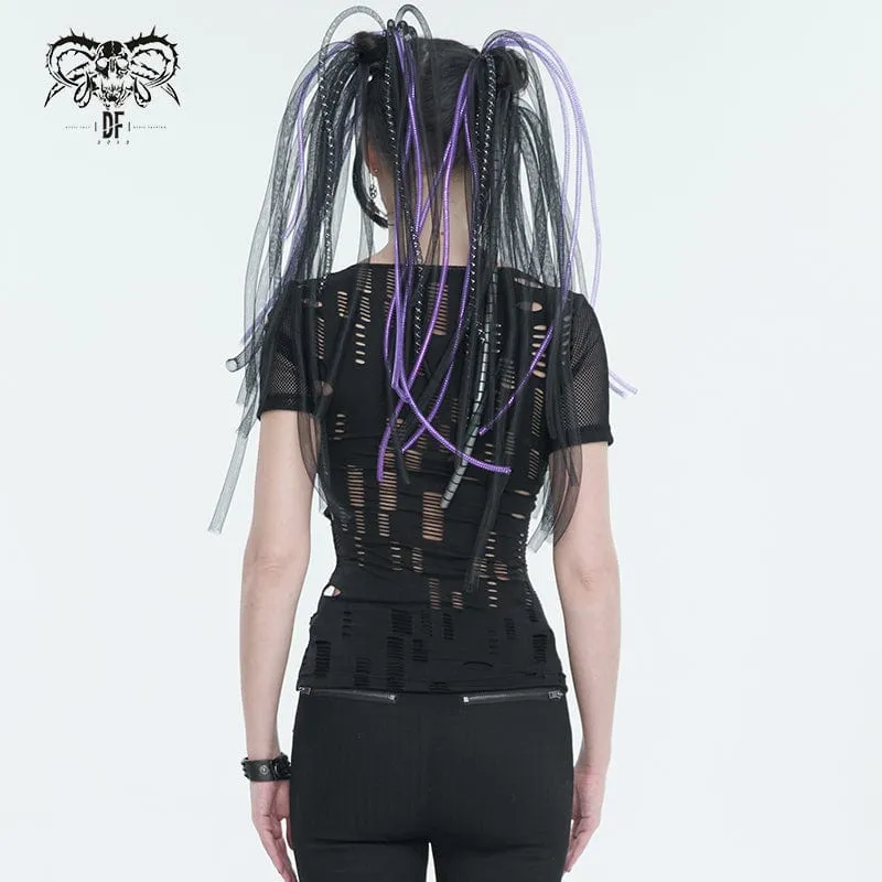 Gothic tiefes, zerrissenes Mesh-Shirt für Damen