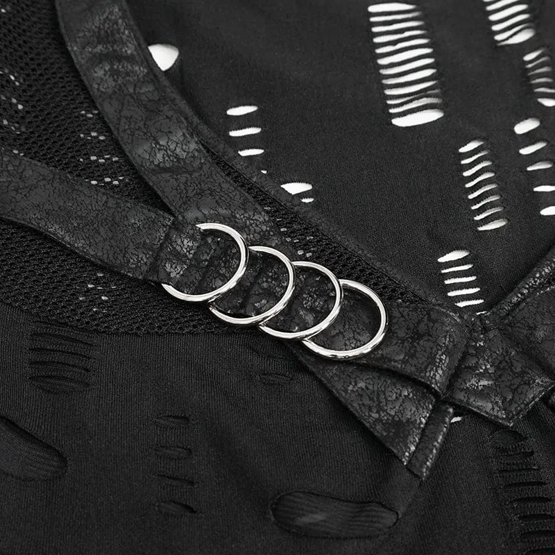 Gothic tiefes, zerrissenes Mesh-Shirt für Damen