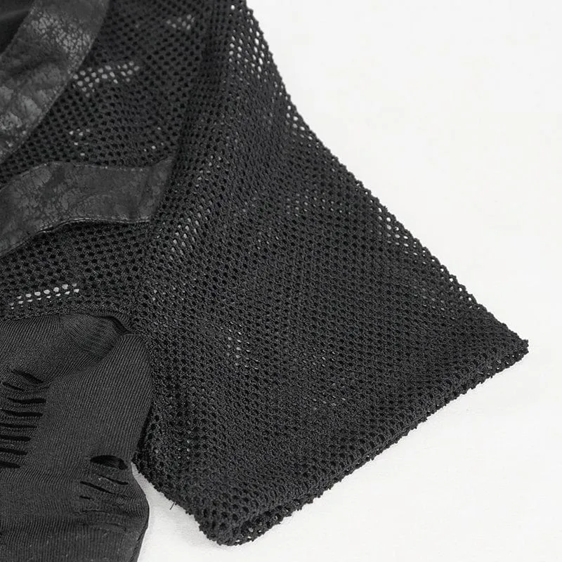 Gothic tiefes, zerrissenes Mesh-Shirt für Damen