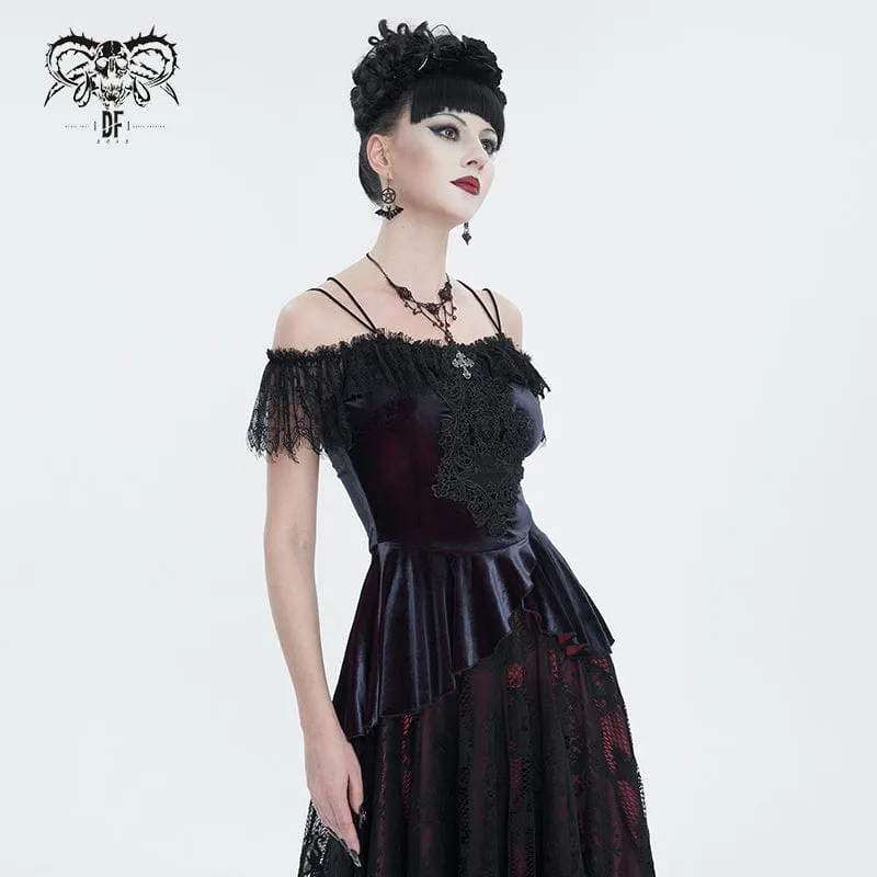 Gothic schulterfreies Spitzenspleißhemd für Damen