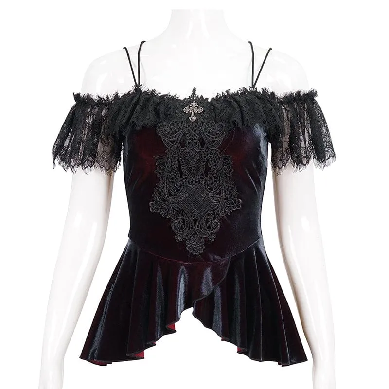 Gothic schulterfreies Spitzenspleißhemd für Damen