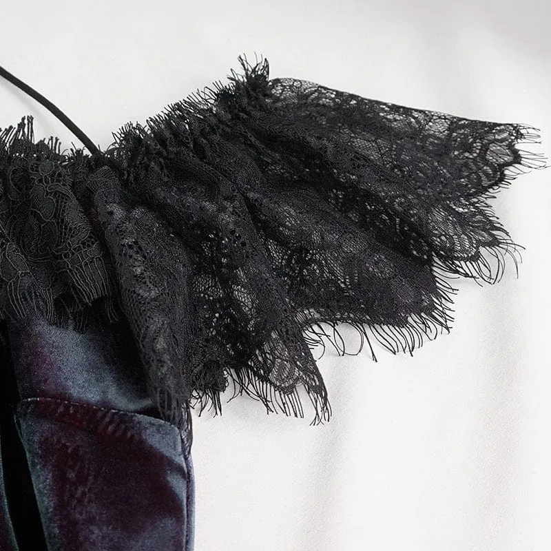 Gothic schulterfreies Spitzenspleißhemd für Damen