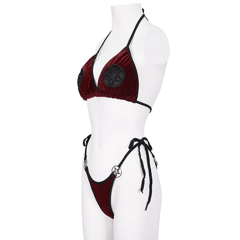Damen Gothic Star Tie Side Bikini Weinrot