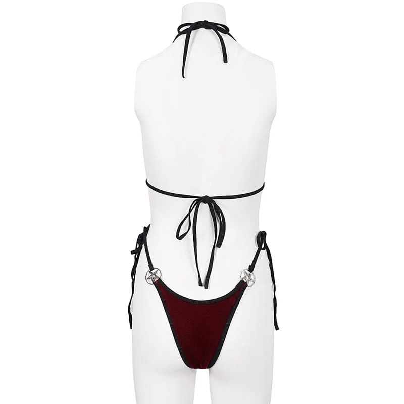 Damen Gothic Star Tie Side Bikini Weinrot