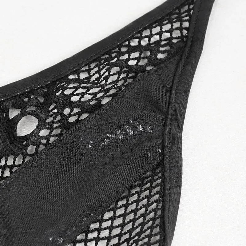 Gothic-Badeanzug mit tiefem Totenkopf und Mesh-Splice für Damen