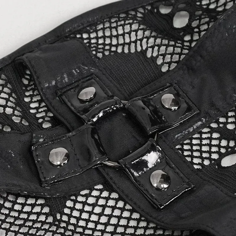 Gothic-Badeanzug mit tiefem Totenkopf und Mesh-Splice für Damen