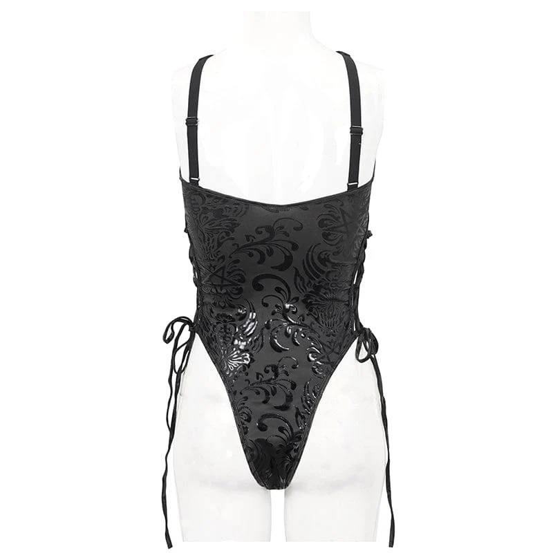 Gothic-Badeanzug mit Blumenmuster und Riemchen für Damen