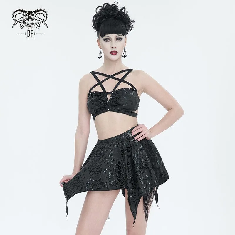 Gotischer Damen-Badeanzug mit unregelmäßigen Nieten und Mesh-Splice