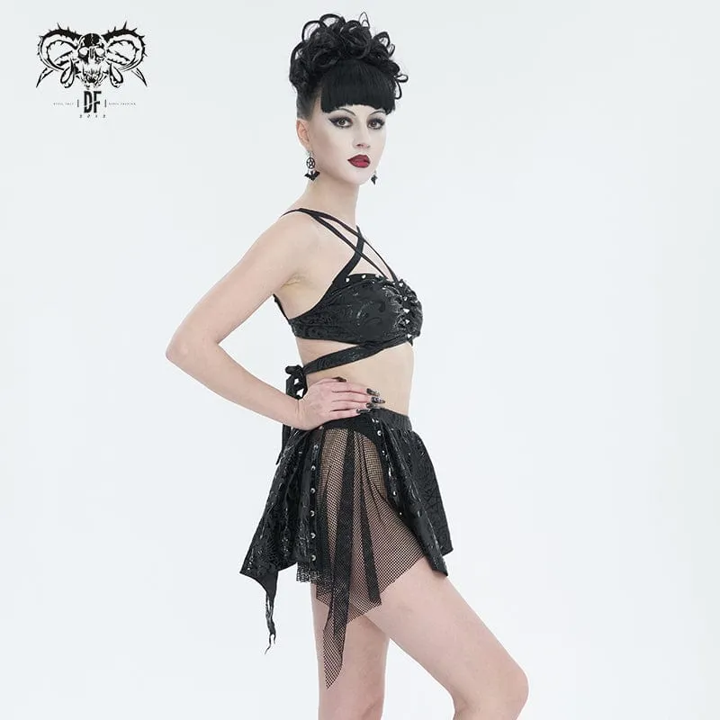 Gotischer Damen-Badeanzug mit unregelmäßigen Nieten und Mesh-Splice
