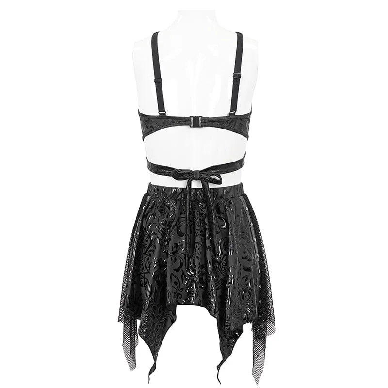 Gotischer Damen-Badeanzug mit unregelmäßigen Nieten und Mesh-Splice