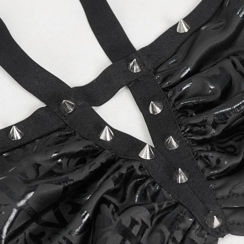 Gotischer Damen-Badeanzug mit unregelmäßigen Nieten und Mesh-Splice