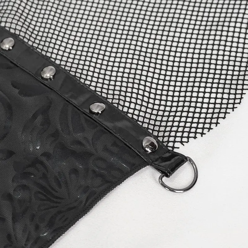 Gotischer Damen-Badeanzug mit unregelmäßigen Nieten und Mesh-Splice