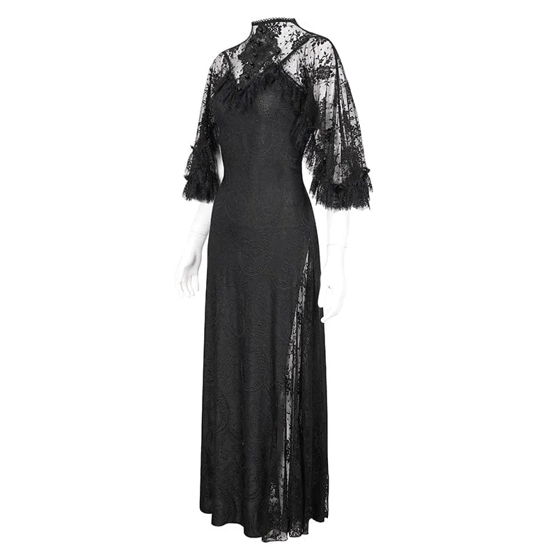 Damen-Hochzeitskleid im Gothic-Stil mit Spitzenspleiß und Schlitz