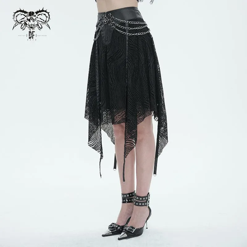 Gothic unregelmäßiger Mesh-Rock für Damen mit Kette