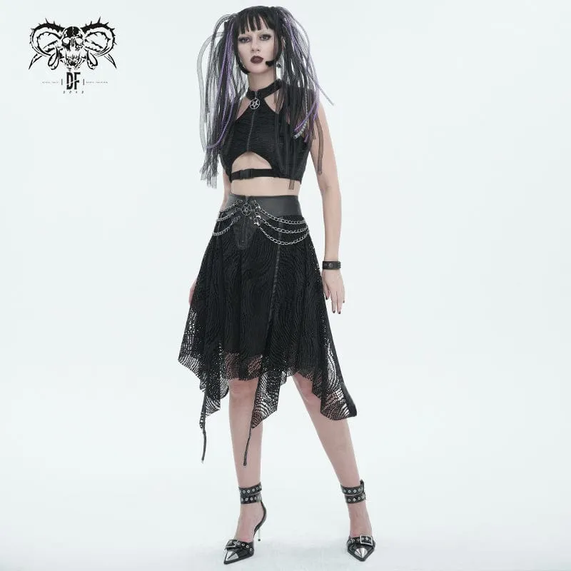 Gothic unregelmäßiger Mesh-Rock für Damen mit Kette