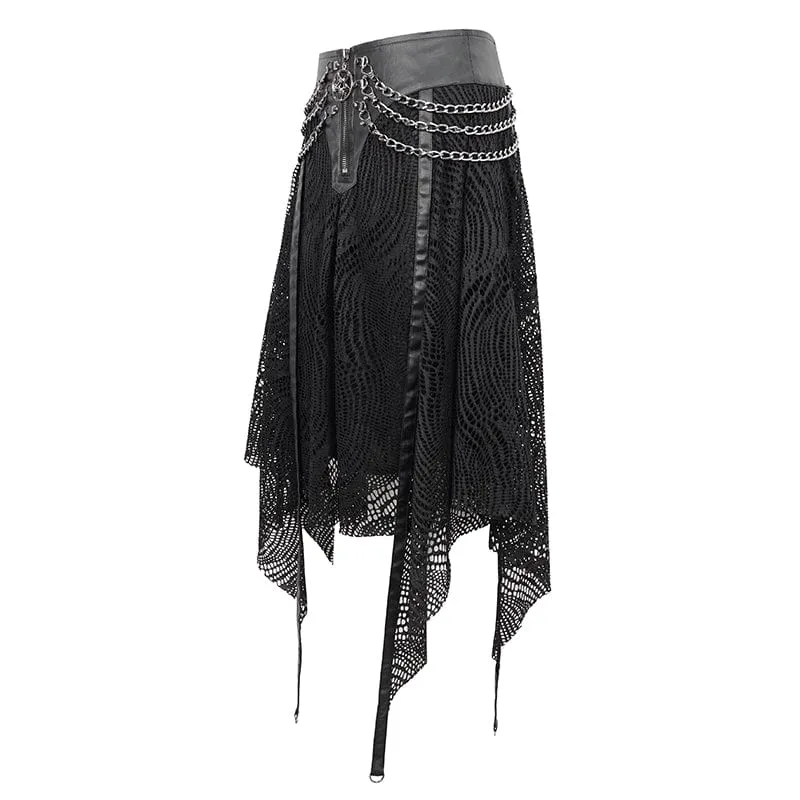 Gothic unregelmäßiger Mesh-Rock für Damen mit Kette