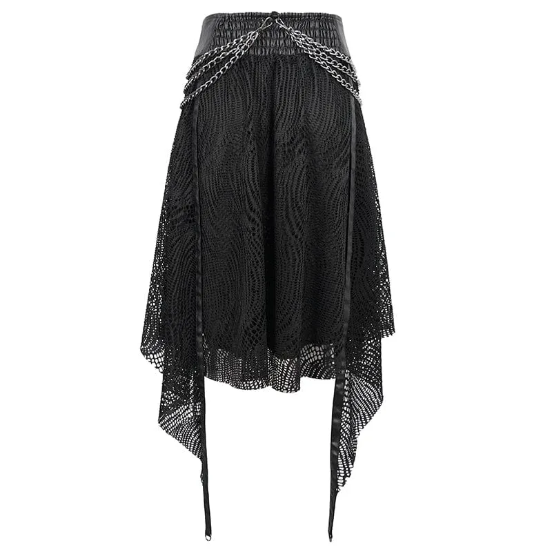 Gothic unregelmäßiger Mesh-Rock für Damen mit Kette