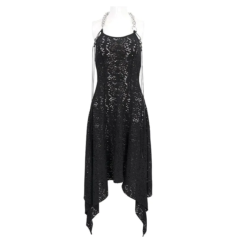 Gothic unregelmäßiges Neckholder-Kleid mit zerrissener Kette für Damen