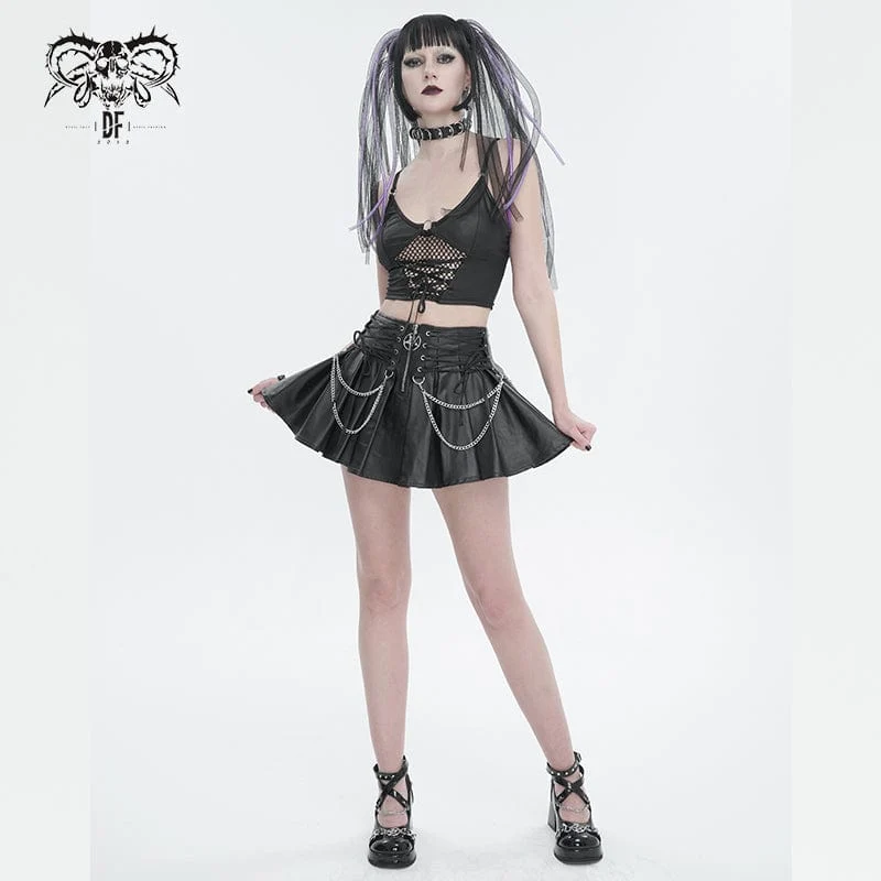 Damen Punk-Plisseerock mit hoher Taille und Kette