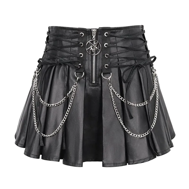 Damen Punk-Plisseerock mit hoher Taille und Kette