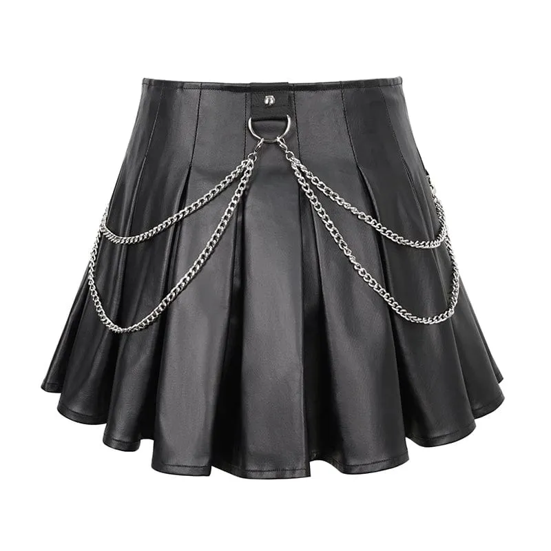 Damen Punk-Plisseerock mit hoher Taille und Kette