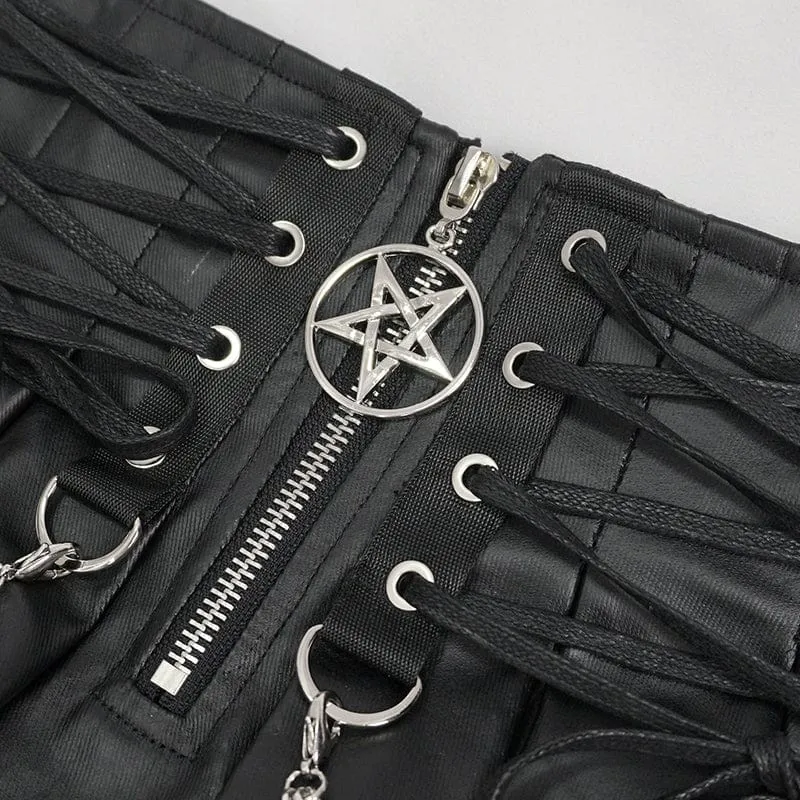 Damen Punk-Plisseerock mit hoher Taille und Kette