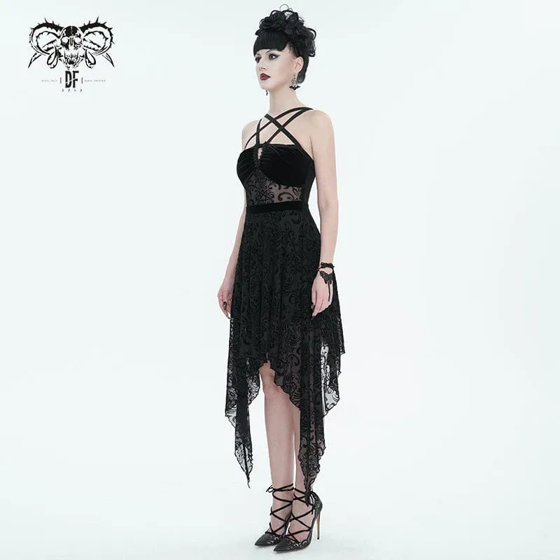 Damen-Hochzeitskleid im Gothic-Stil mit unregelmäßigem Mesh-Splice und Samt-Slip