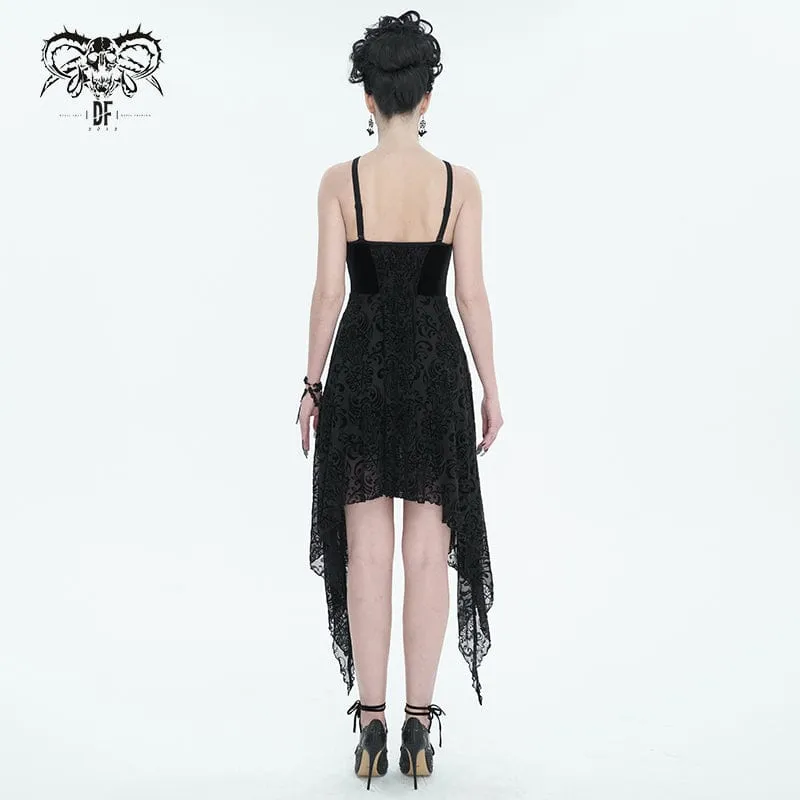 Damen-Hochzeitskleid im Gothic-Stil mit unregelmäßigem Mesh-Splice und Samt-Slip