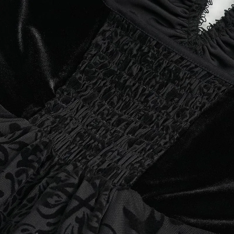 Damen-Hochzeitskleid im Gothic-Stil mit unregelmäßigem Mesh-Splice und Samt-Slip