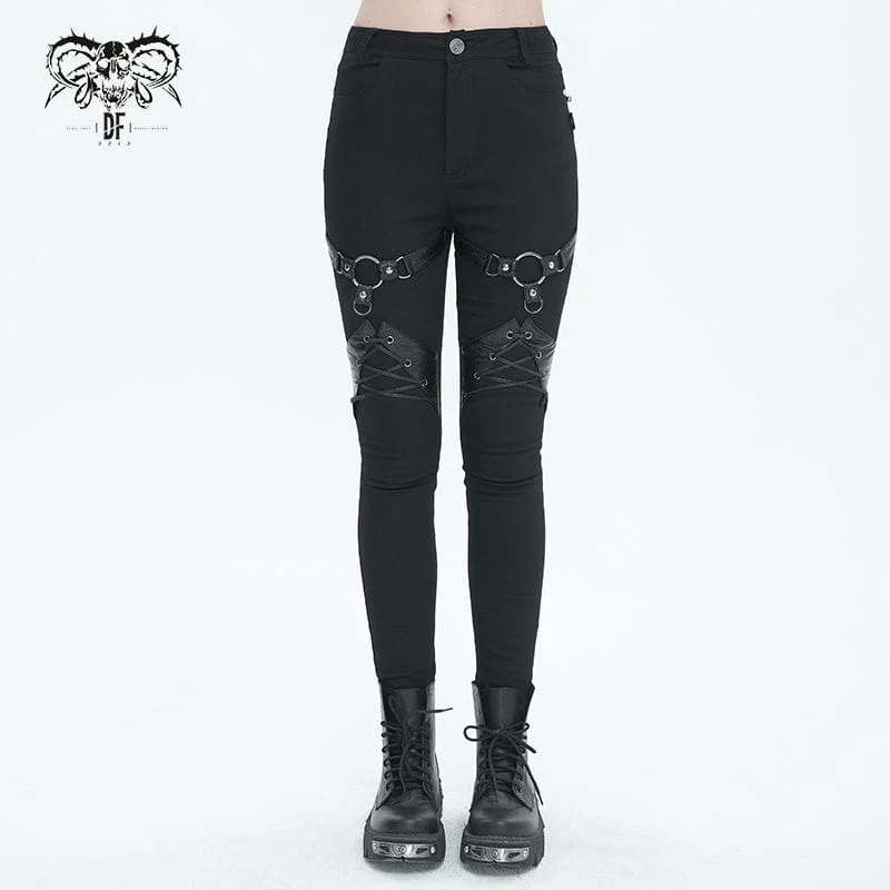 Damen Punk Buckle Splice Röhrenhose