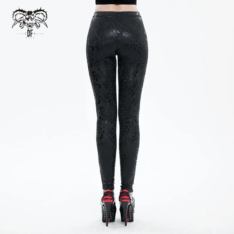Damen-Punk-Leggings mit Blumendruck
