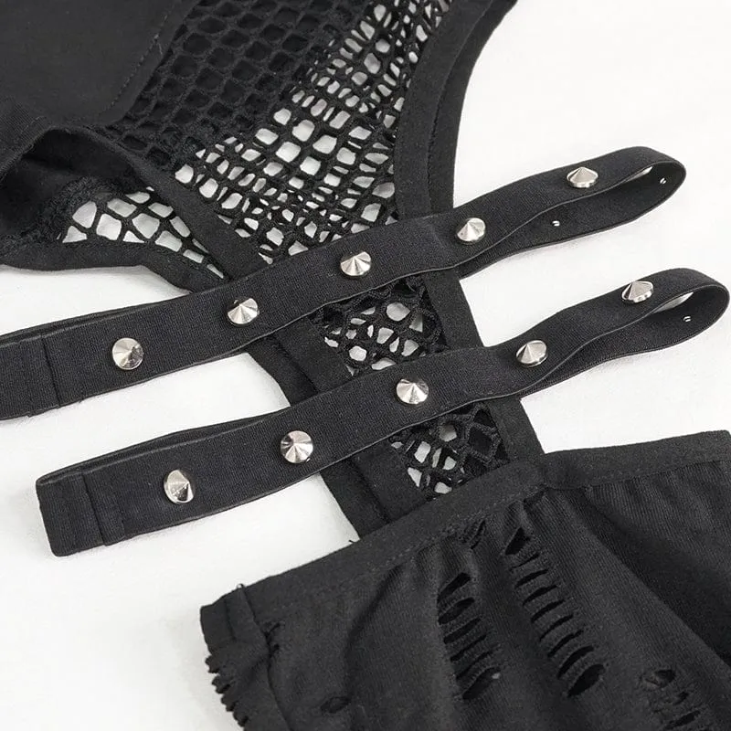 Damen Punk Cutout Mesh Splice Leggings